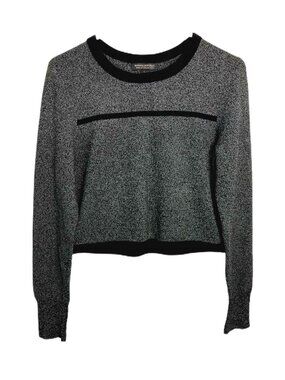 Banana Republic Top Cropped Womens L Italian Yarn Black Knit Shirt Long Sleeves